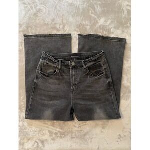 Risen Jeans Sz 9/29 Faded Black Wide Leg Cropped Raw Hem High Rise Grunge Boho
